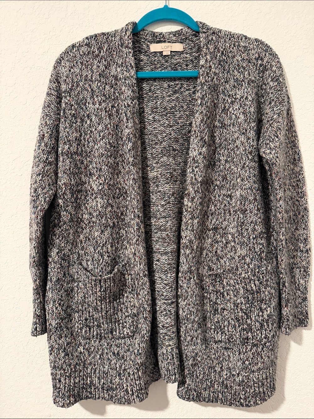 LOFT Gray Marled Open Cardigan with Pockets